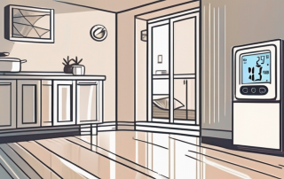 A digital thermostat installed on a wall