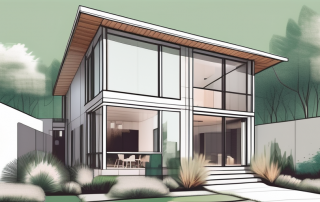 A newly constructed house with a surrounding yard