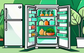 An energy-efficient refrigerator in a lush green environment