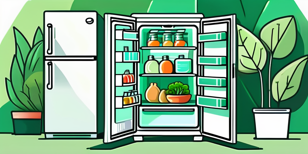 An energy-efficient refrigerator in a lush green environment