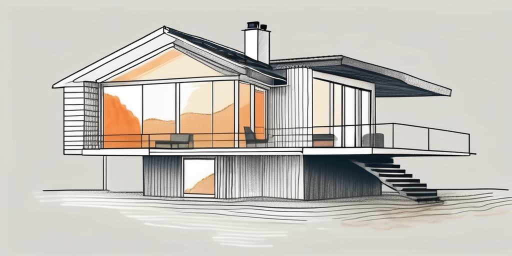 A house with visible insulation layers and thermal systems