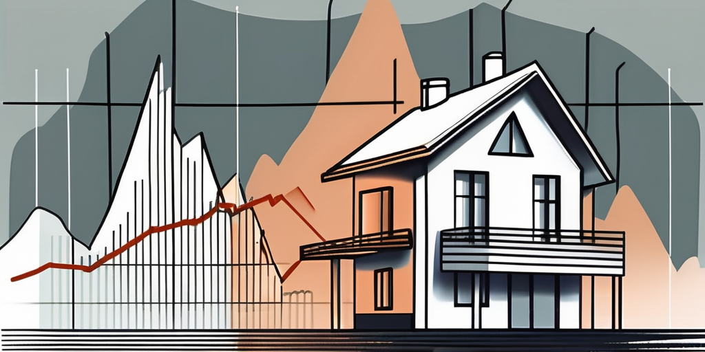 A house with a financial chart in the background
