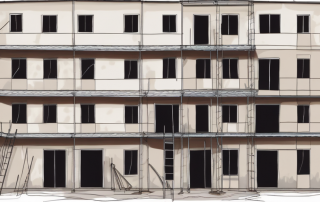 A worn-out building undergoing renovation with scaffolding around it