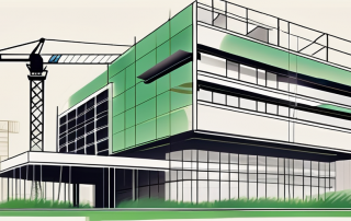 A newly constructed building with scaffolding