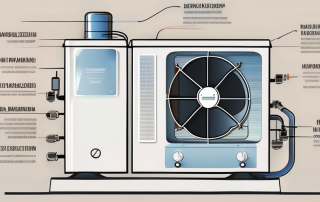 A heat pump with various components labeled