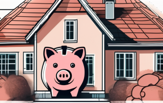 A traditional german house with a piggy bank in the foreground