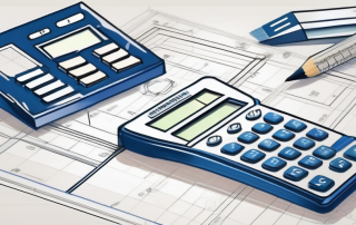 A blueprint of a house with a calculator and a ruler