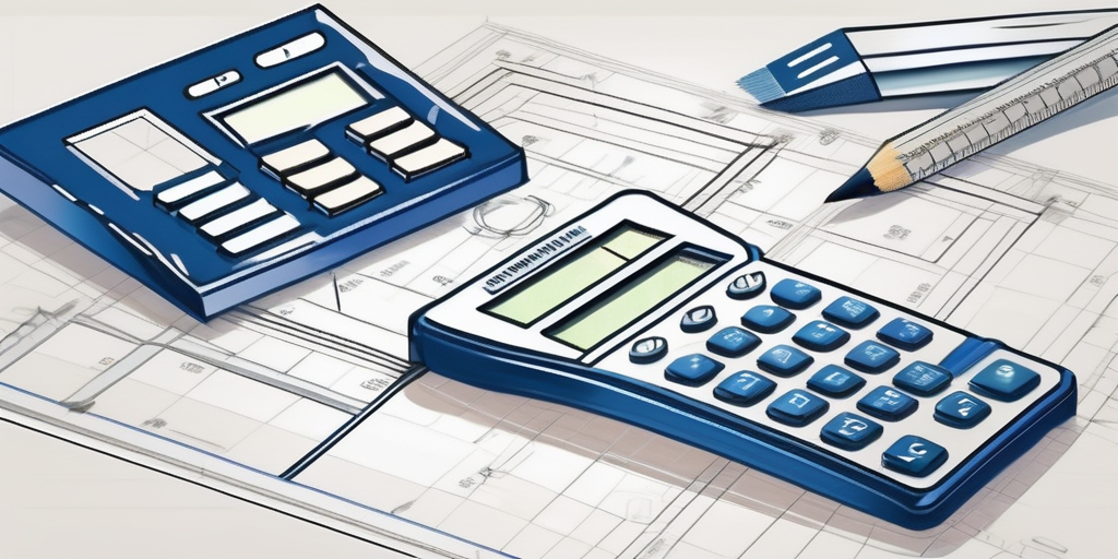 A blueprint of a house with a calculator and a ruler
