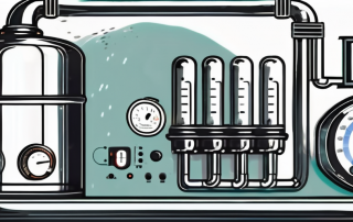 A heating boiler with visible temperature dials and controls