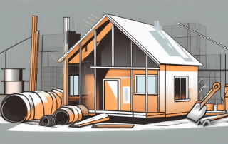 A house under construction with various tools and materials around