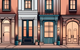 A variety of different styled front doors with a subtle glow