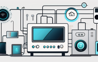 A modern home filled with various smart devices such as a smart thermostat