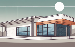 A non-residential building with visible energy efficiency features like solar panels