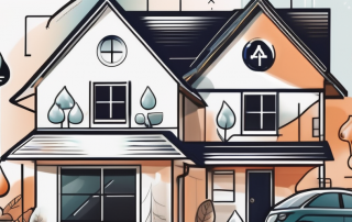 A german-style house with various symbols representing different types of costs such as a water droplet for utilities