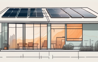 A residential building with visible energy efficiency features like solar panels
