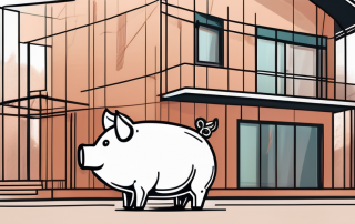 A house under construction with a piggy bank next to it