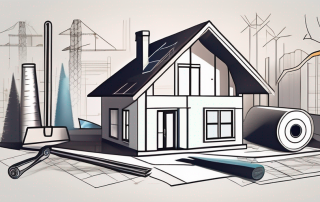 A house under construction with various cost-cutting tools such as a measuring tape