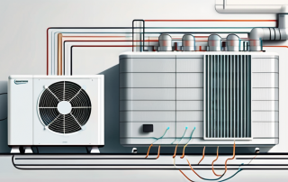 A heat pump with sound waves emanating from it