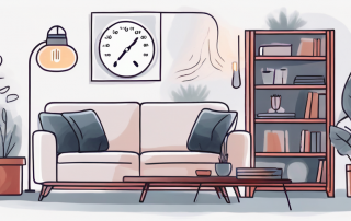 A comfortable living room with a thermometer showing an optimal temperature