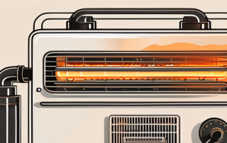 A gas heater with visible internal components