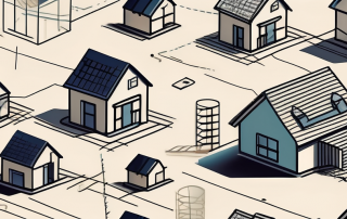 A construction site with various elements like a blueprint