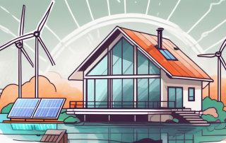 A house with a glowing energy efficiency certificate floating above it