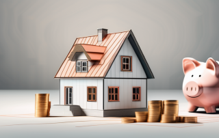 A traditional german house under construction with a piggy bank in the foreground