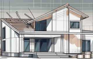 A modern new house under construction with visible building materials and tools