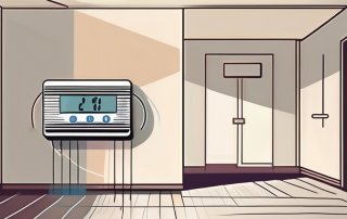 A digital thermostat attached to a wall