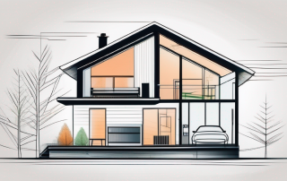 A modern house with a heat pump system and electrical grid connections