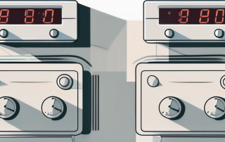 A heat pump with a digital timer showing different times and a bypass or shortcut icon