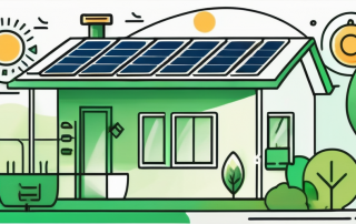 An energy-efficient house with solar panels on the roof