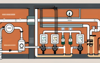 A heating system with various components clearly labeled in a residential setting