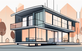 A modern prefabricated house with price tag hanging off it