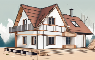 A traditional bavarian house under construction with various building materials scattered around