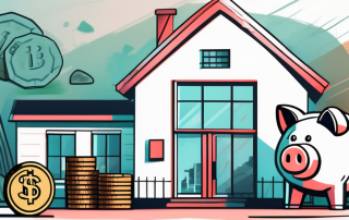 A house with a large piggy bank next to it