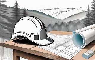 A construction site with a blueprint