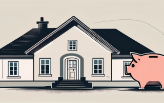 A german house with a large piggy bank beside it