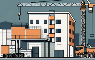 A construction site with various elements like a crane