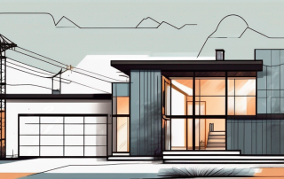 A modern prefab house with a price tag hanging from it