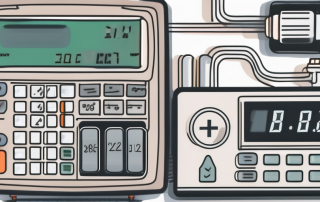 A calculator surrounded by various heating and cooling system components
