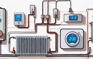 A modern thermostat set connected to a wi-fi symbol