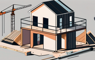 A construction site with a half-built house