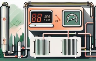 A heat pump with the temperature gauge showing 75 degrees