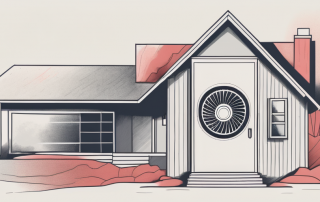 A house with a large fan installed in the doorway