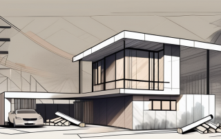 A single-family house under construction with various building materials scattered around