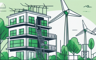 A renovated building with scaffolding and construction tools