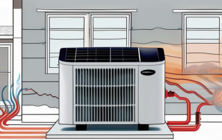 A split image showcasing a heat pump on one side and a gas system on the other