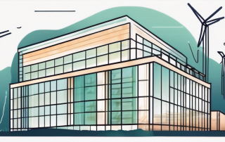 A building with visible energy symbols and an energy certificate floating above it