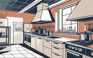 A commercial kitchen with a prominently featured extractor hood